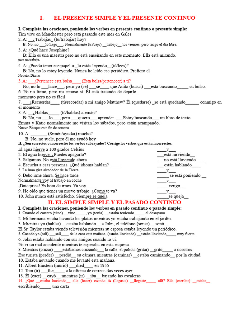 Ejercicios de Presente y Pasado en Inglés | PDF