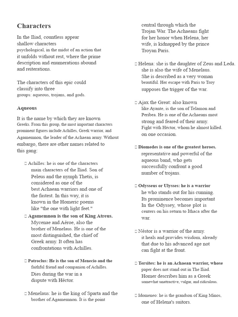 Key Characters of the Trojan War | PDF | Hector | Iliad