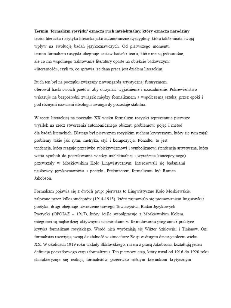 Formalizm - Pochodzenie I Cechy | PDF
