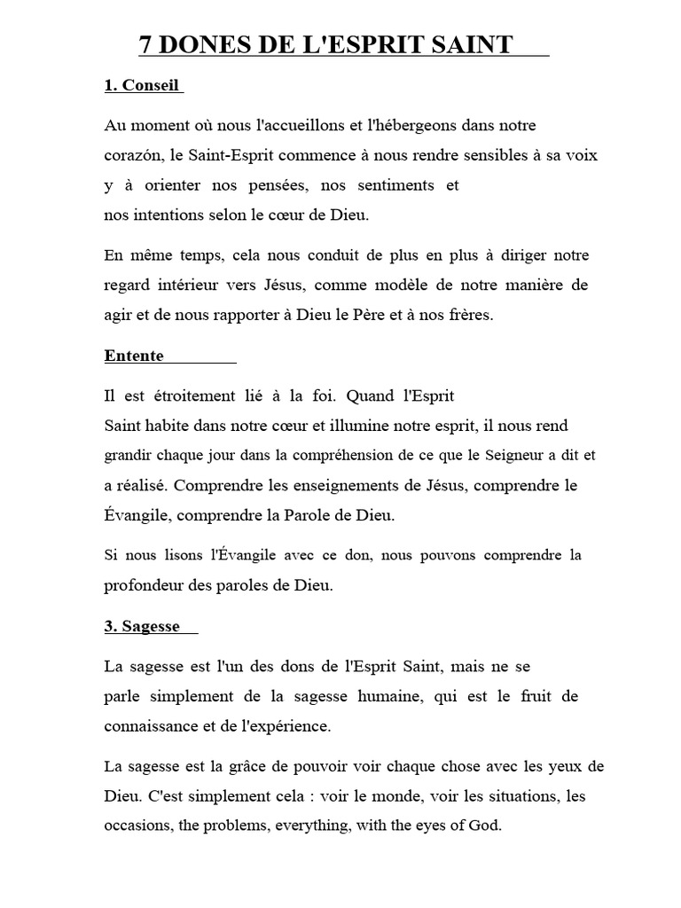 Les 7 dons de l'Esprit Saint | PDF | Saint-Esprit | Dieu