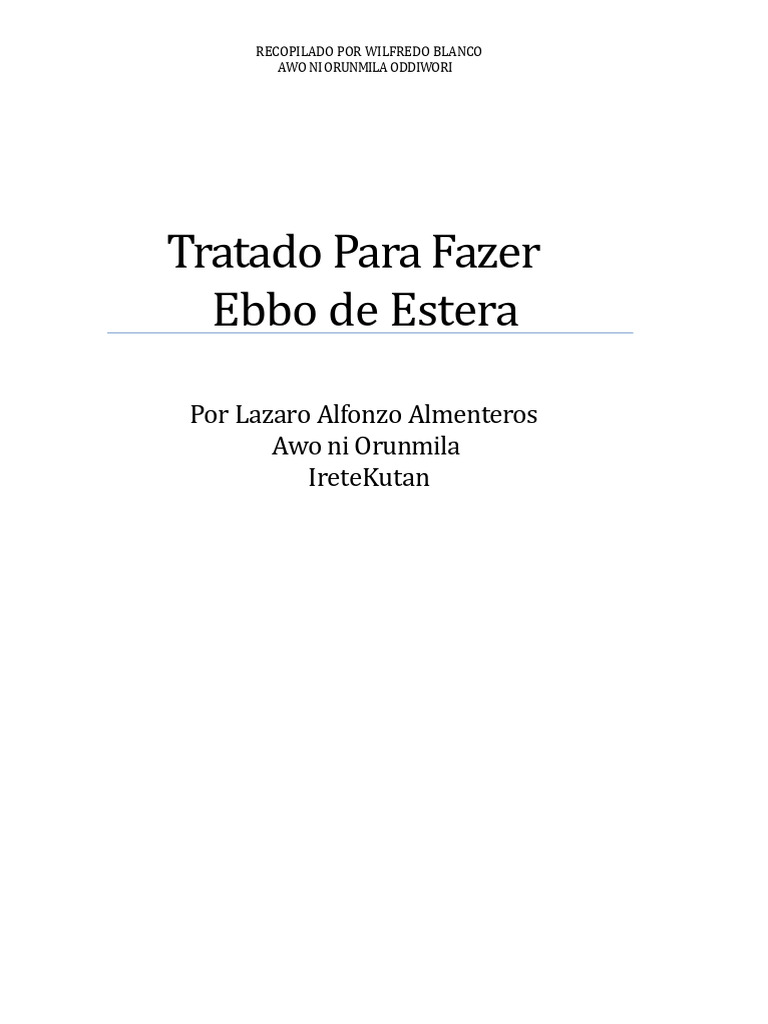 Como Fazer Ebbo de Estera no Candomblé | PDF