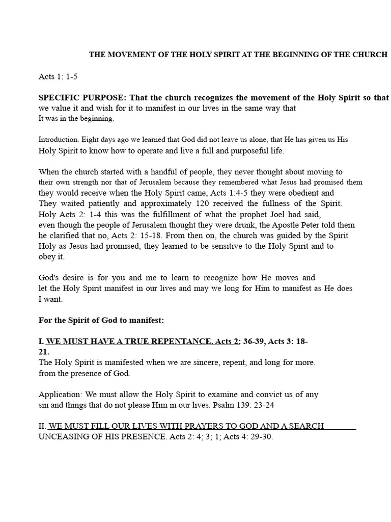The Movement of The Holy Spirit at The Beginning of The Church | PDF ...