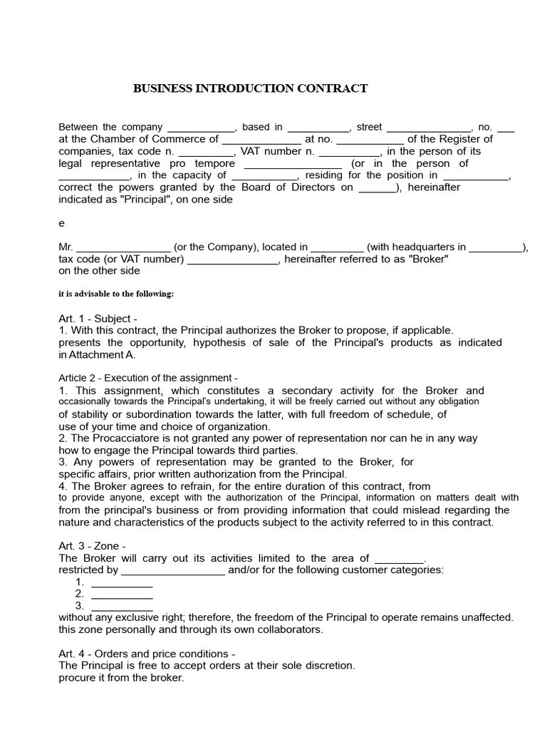 Business Introduction Contract Template | PDF | Arbitration | Receipt