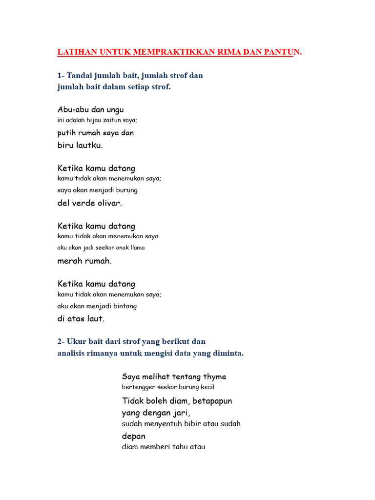 Latihan Rima dan Pantun Puisi | PDF