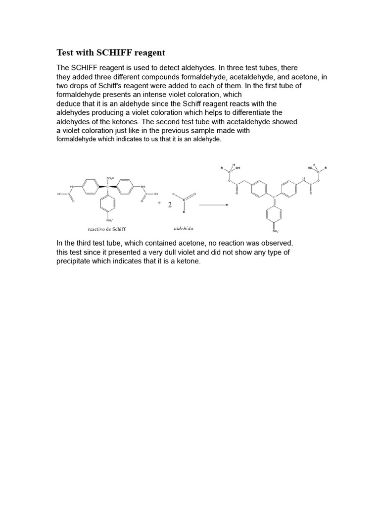 Schiff Reagent Test for Aldehydes | PDF