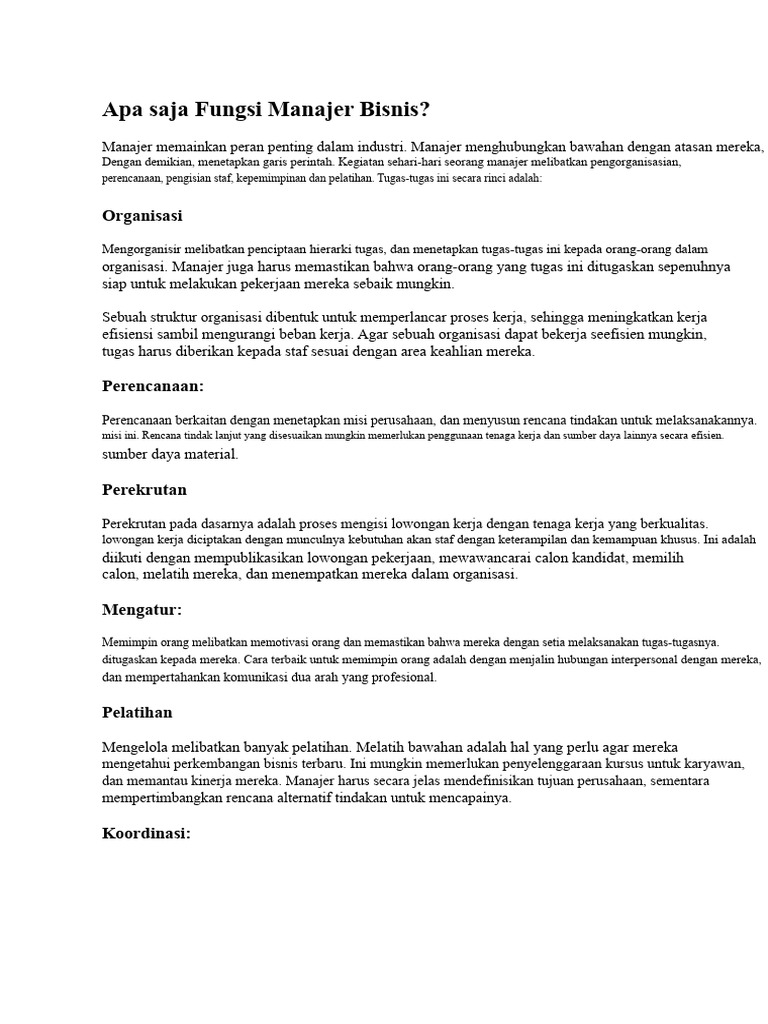 Apa Fungsi Dari Seorang Manajer Bisnis PDF