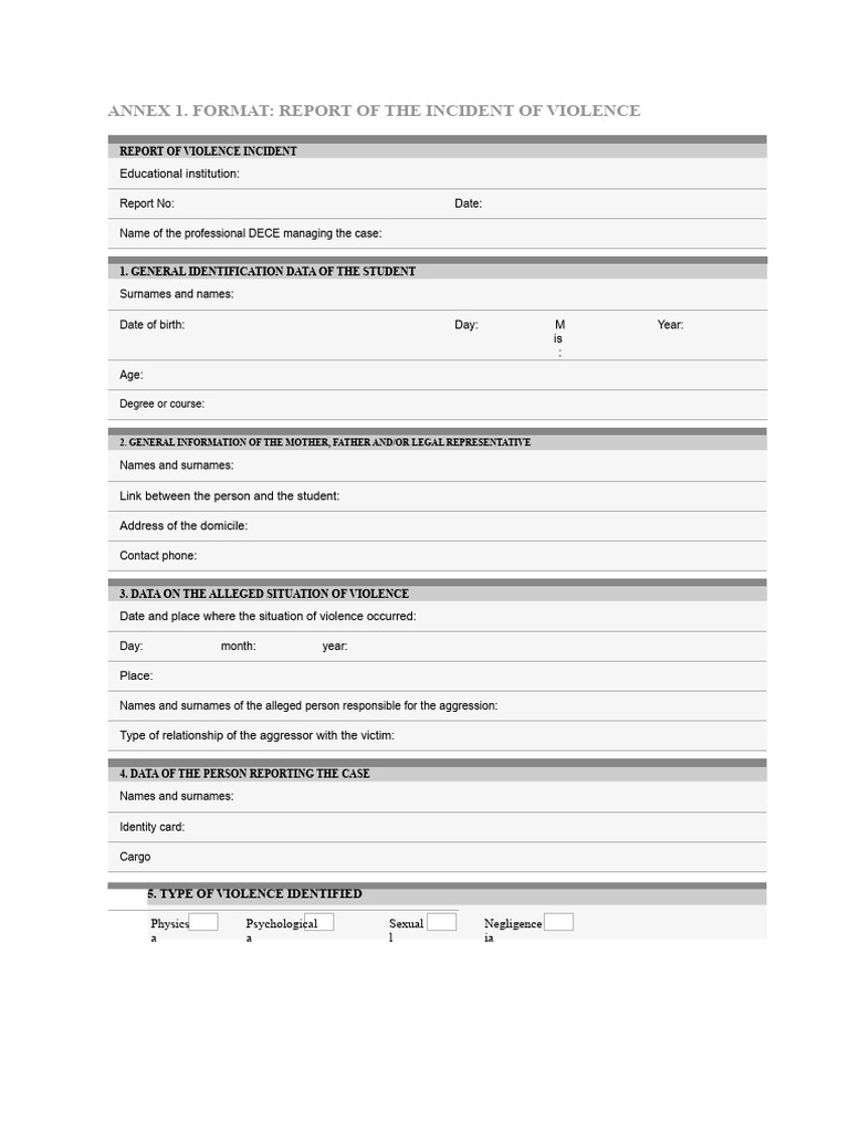 Incident Report Format for Violence | PDF