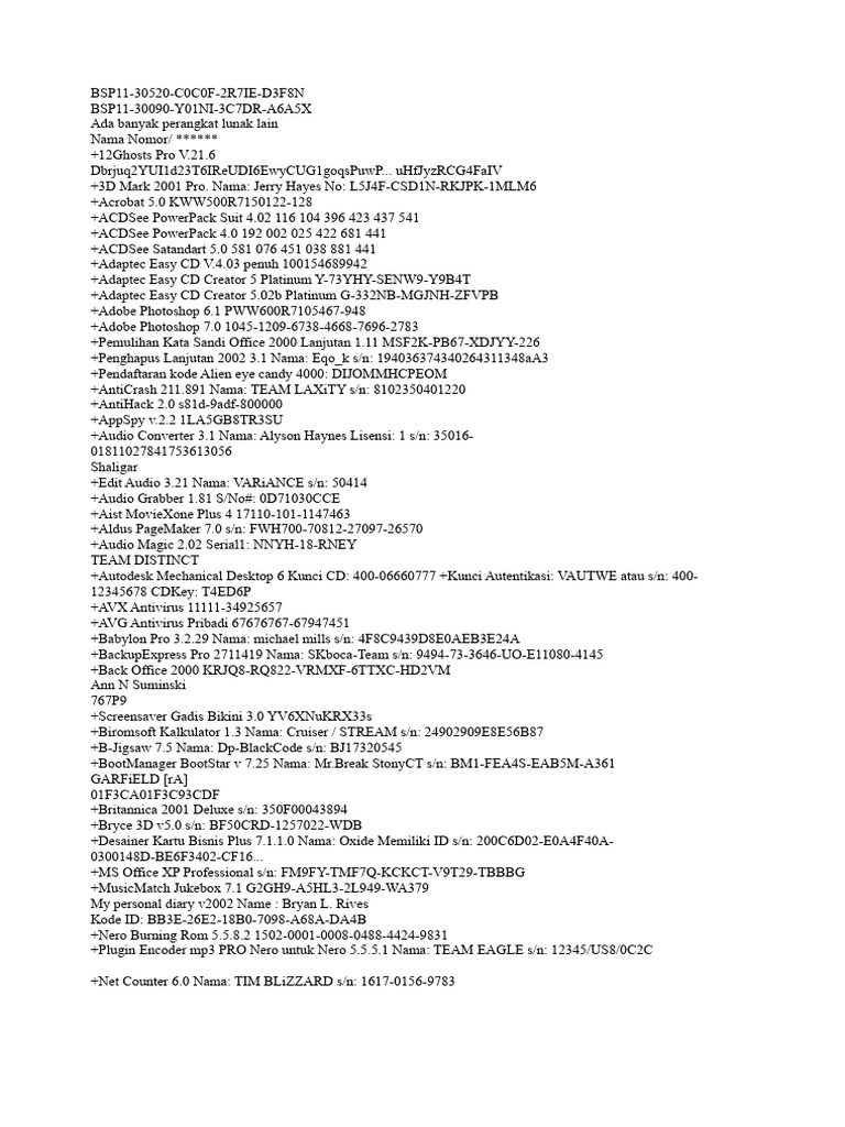 Daftar Serial Number Perangkat Lunak | PDF | Software | Computing