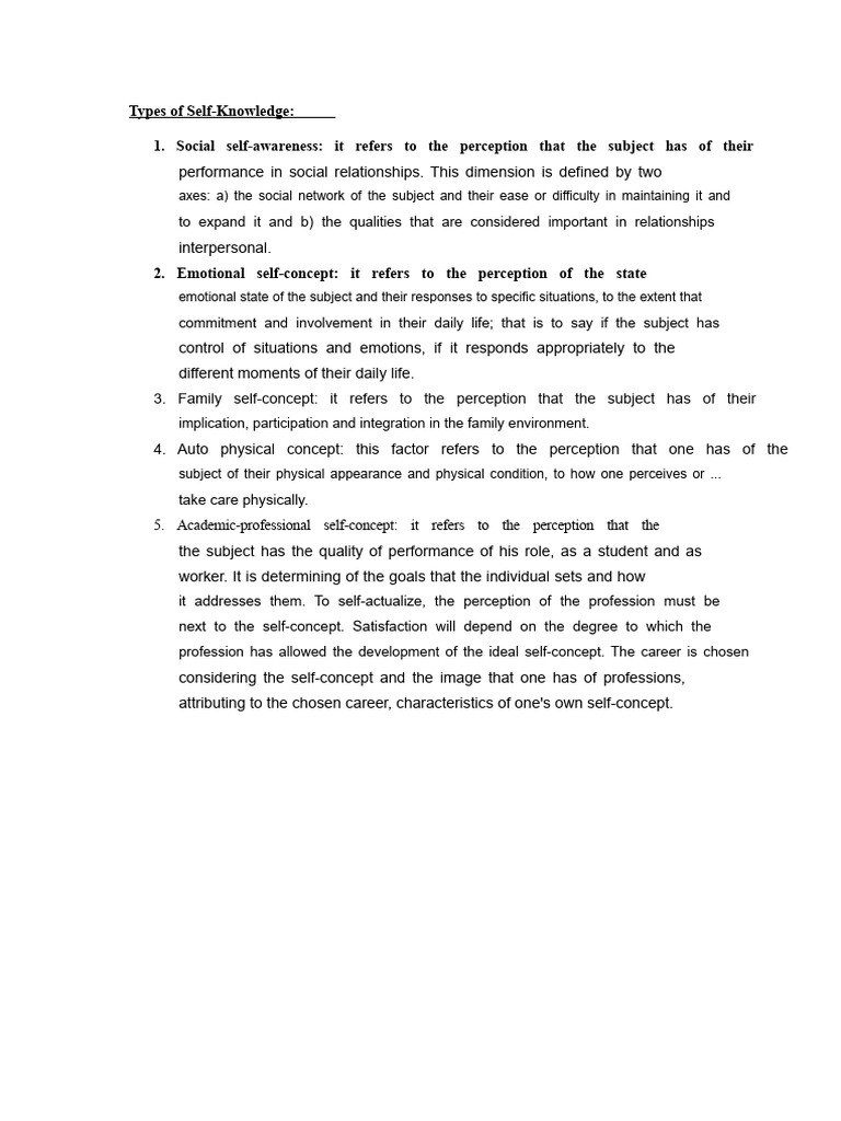 Types of Self-Knowledge Explained | PDF
