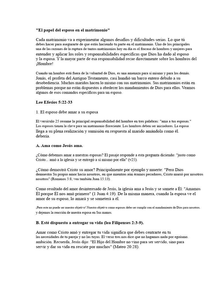 El rol del esposo en el matrimonio | PDF | Amor | Cristo (título)