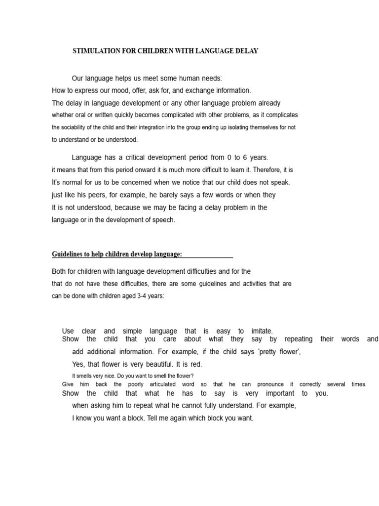 Language Stimulation for Delayed Speech | PDF | Language Development ...