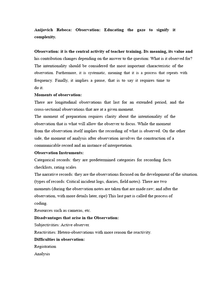 Effective Observation in Teacher Training | PDF