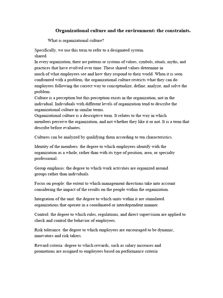 Organizational Culture and Environmental Impact | PDF | Organizational ...