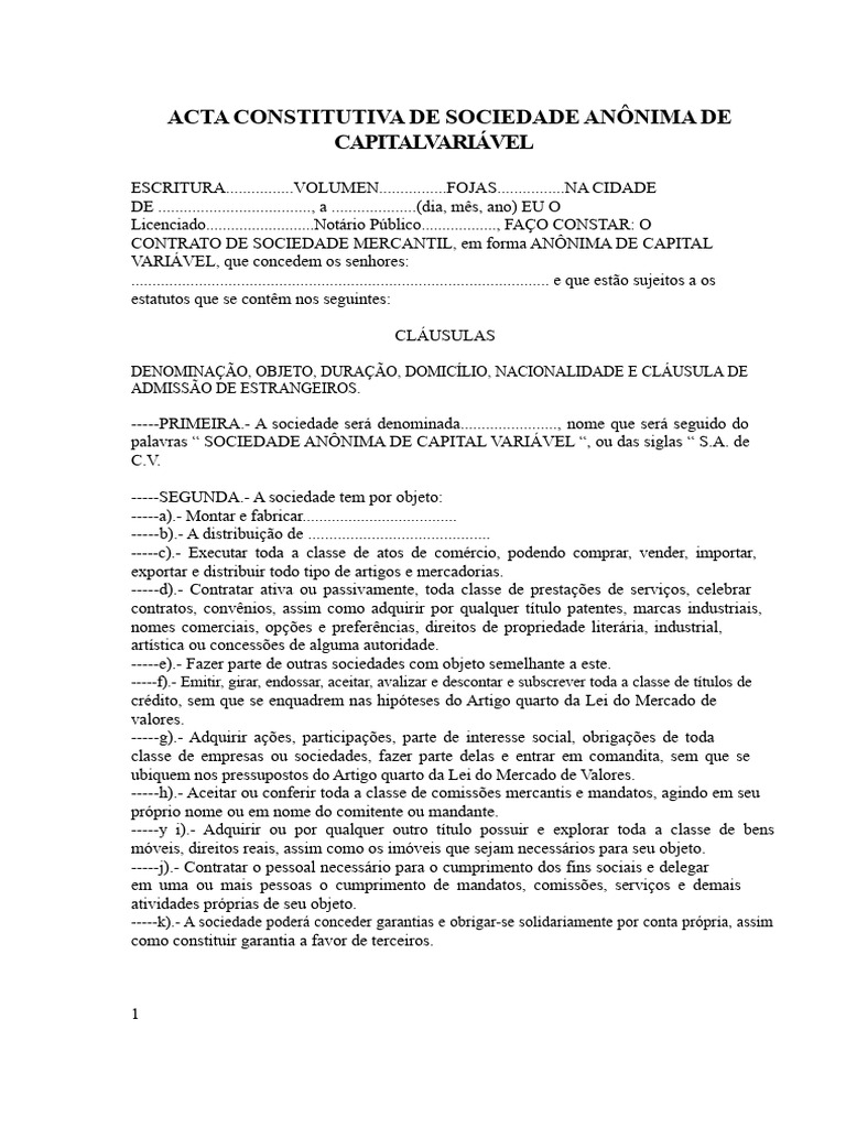 Constituição de Sociedade Anônima S.A. | PDF | Conselho de Segurança ...