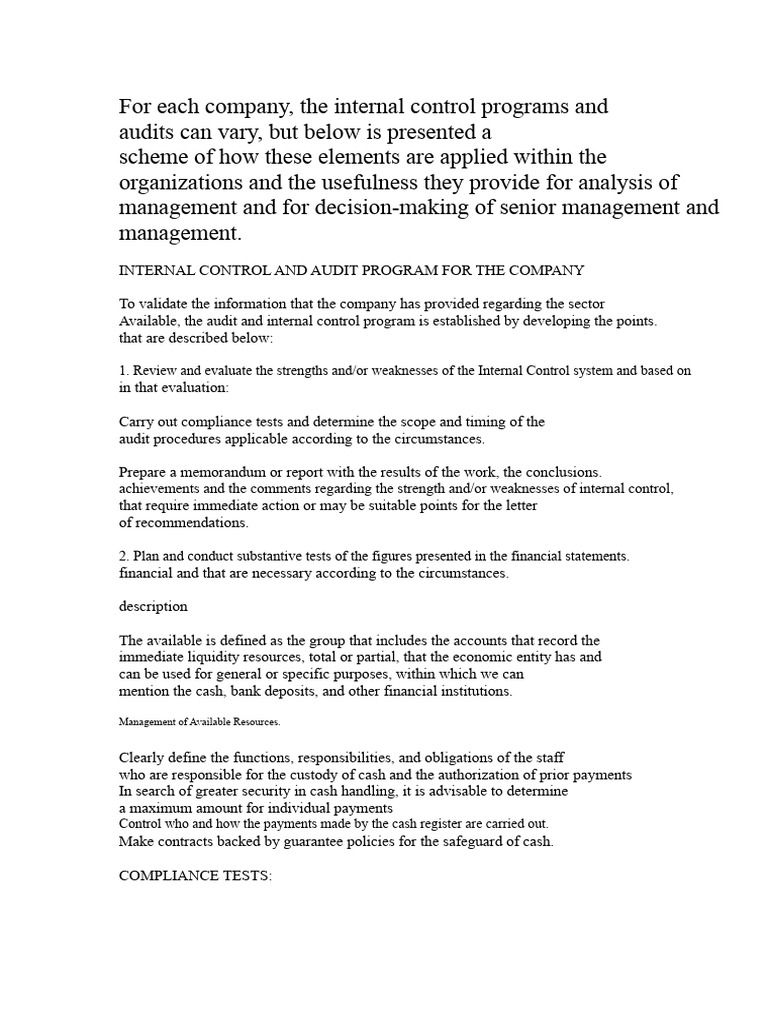 Internal Control and Audit Program Guide | PDF | Internal Control | Banks