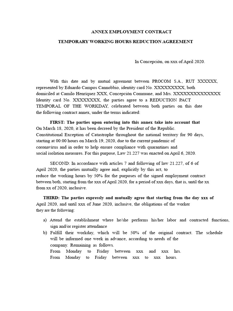 Temporary Work Hour Reduction Agreement | PDF | Working Time | Economies