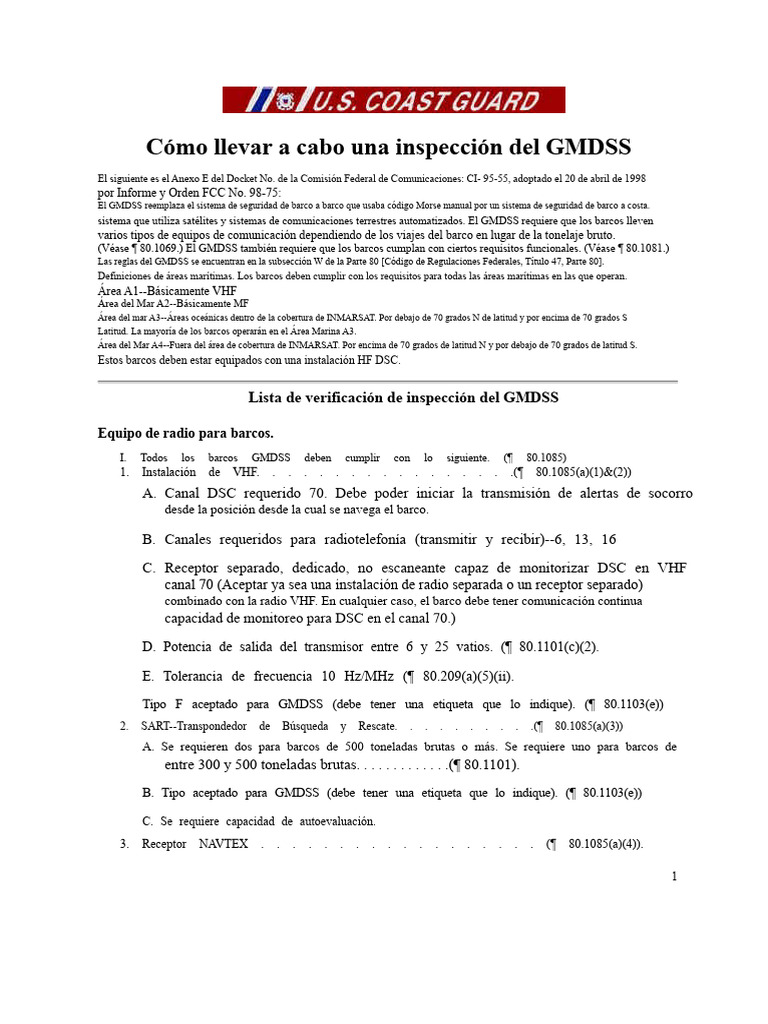 Inspección del GMDSS: Requisitos Esenciales | PDF | Telecomunicaciones ...