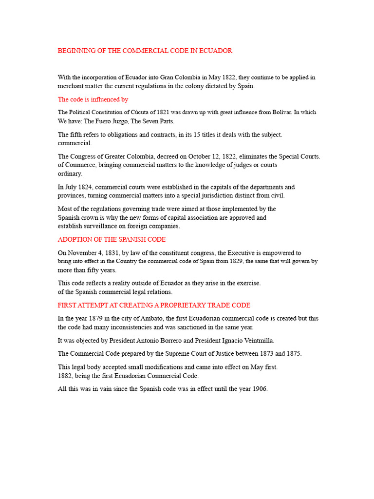 Commercial Code in Ecuador | PDF | Ecuador | Justice