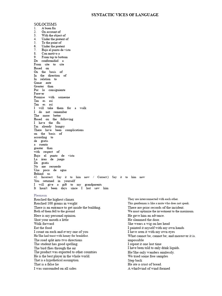 Common Syntactic Language Errors | PDF