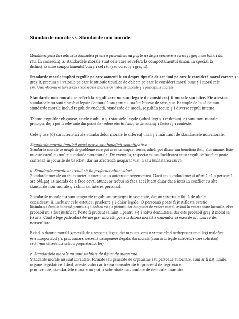 Standarde Morale vs. Standarde Non-Morale | PDF