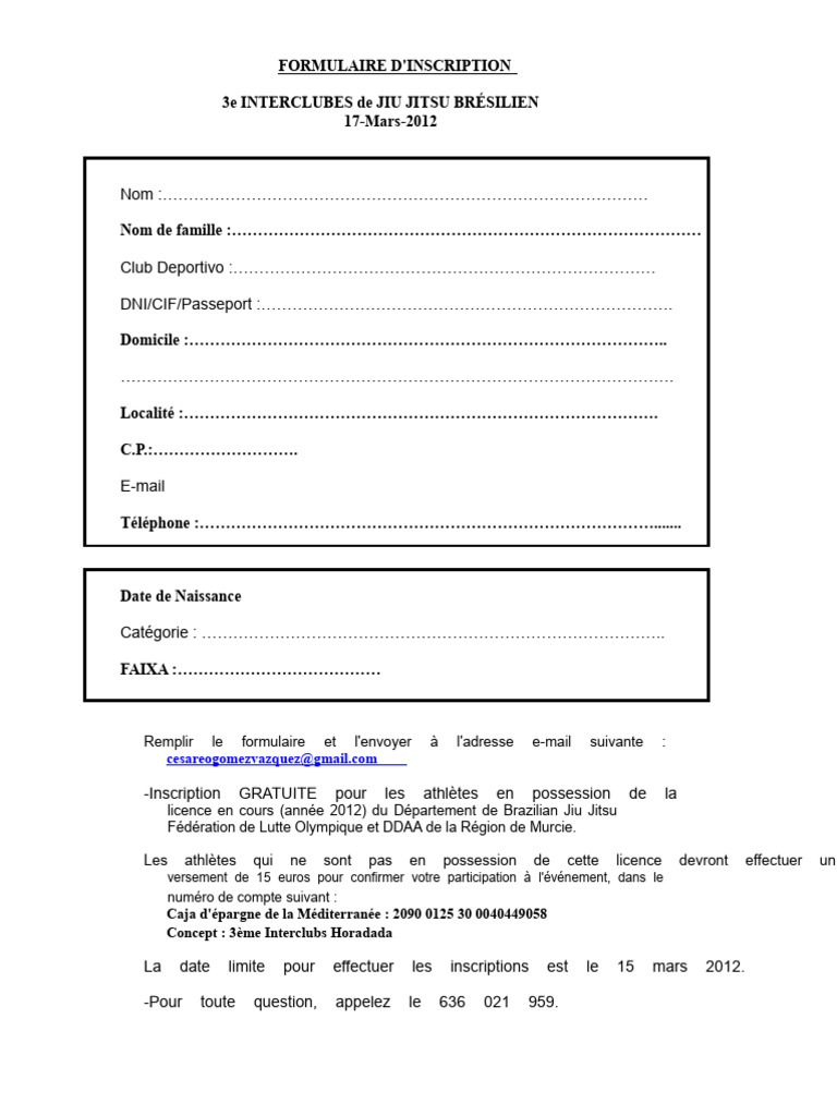 Formulaire D'inscription | PDF