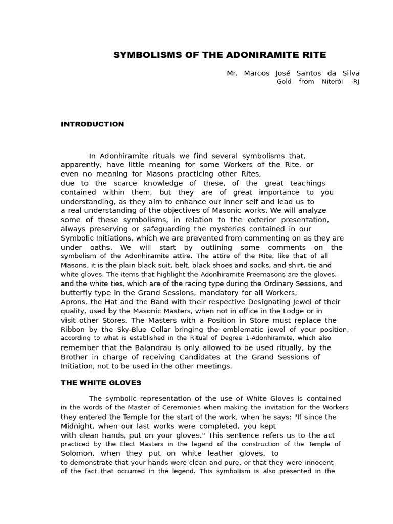 Adonhiramic Rite and Its Symbolism | PDF | Freemasonry | Rituals