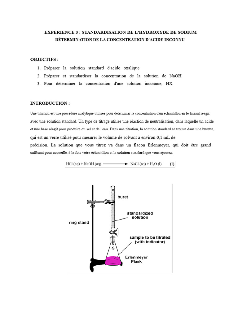 Standardisation de NaOH par titration | PDF | Titrage | Chimie