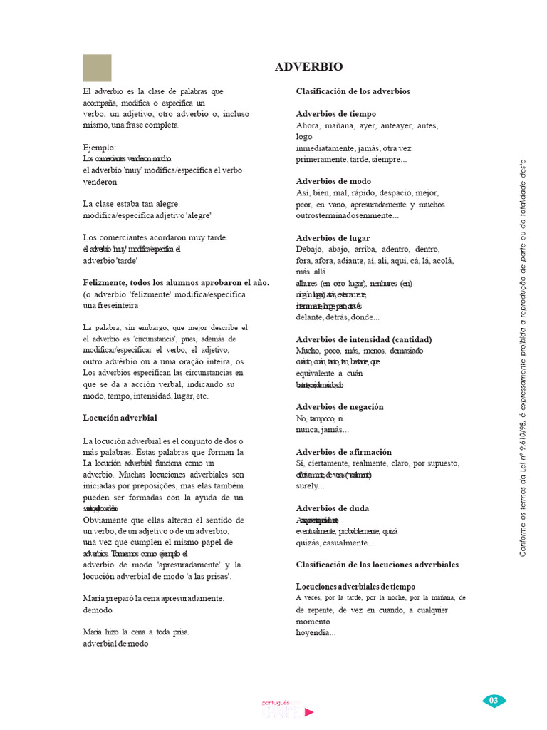 Clasificación y Función de los Adverbios | PDF | Adverbio | Semántica