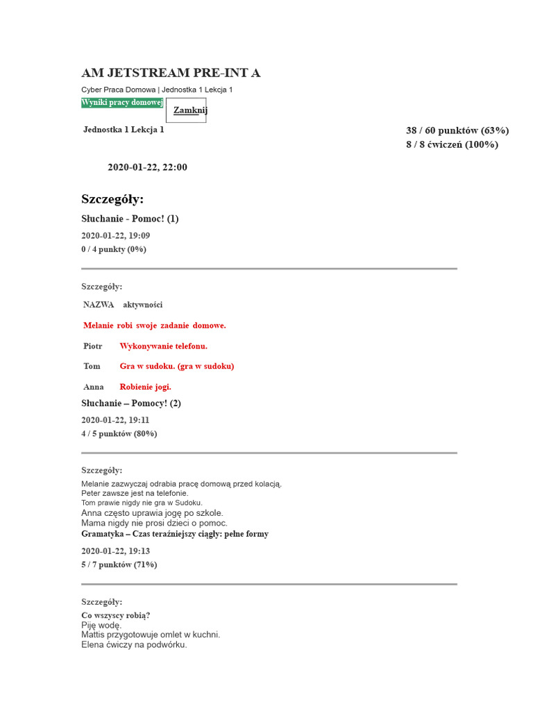 JETSTREAM PRE INTERMEDIATE A Jednostka 1 | PDF