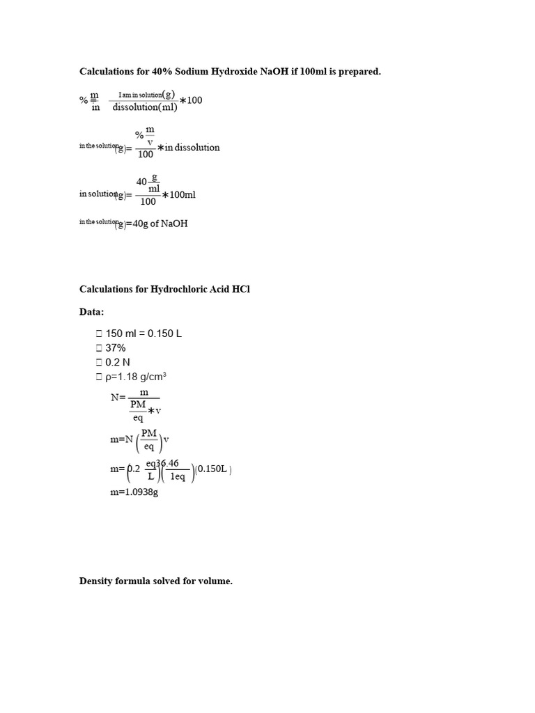 Sodium Hydroxide & HCl Calculation Guide | PDF
