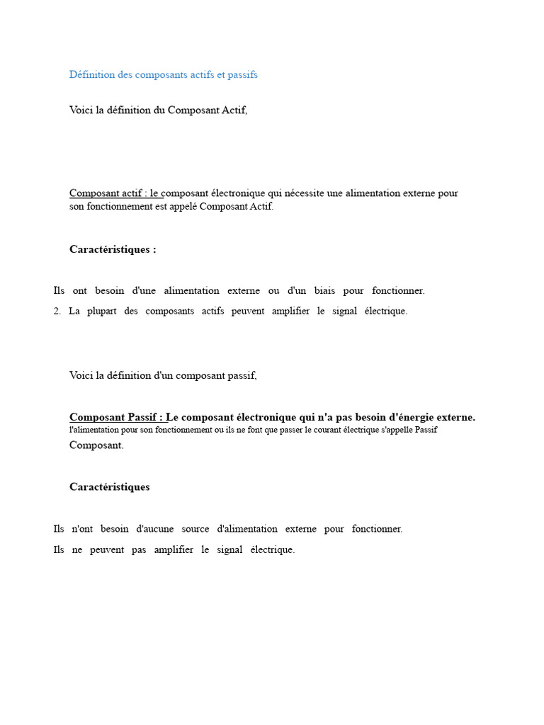 Composants Actifs et Passifs en Électronique | PDF | Électronique ...