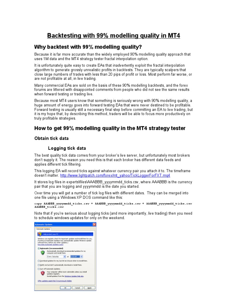 99% Modelling Quality in MT4 Backtesting | PDF | File Format | Comma ...