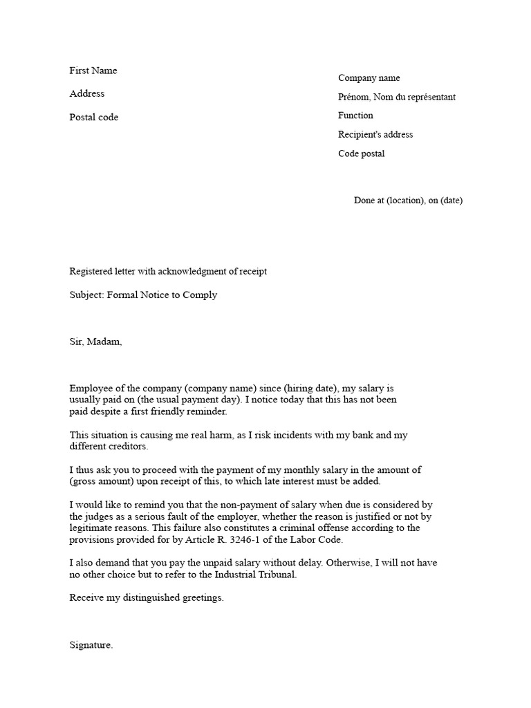 Formal Notice for Unpaid Salary | PDF