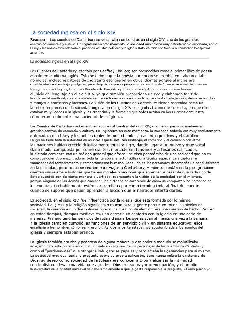 Sociedad inglesa en el siglo XIV | PDF | Los cuentos de Canterbury | Geoffrey Chaucer