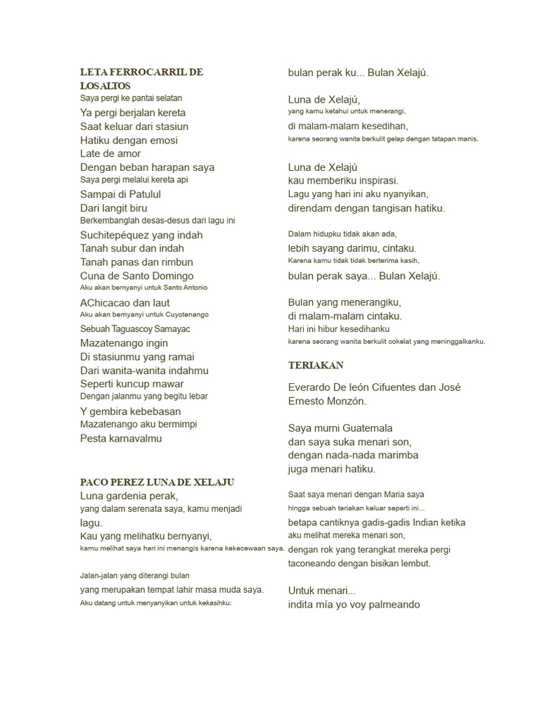 Lagu Cinta dan Kenangan Guatemala | PDF