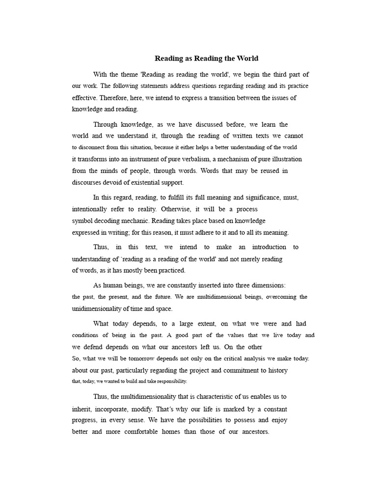 Understanding Reading as World Insight | PDF | Knowledge | Reality