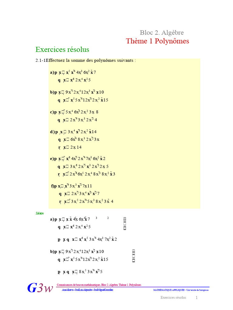 Exercices corrigés sur les polynômes | PDF