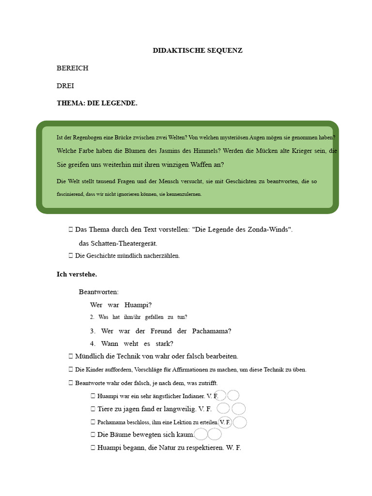 3 - Didaktische Sequenz Sprache Dritte Klasse Die Legende | PDF