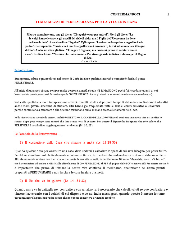 Tema Confermando Mezzi Di Perseveranza | PDF