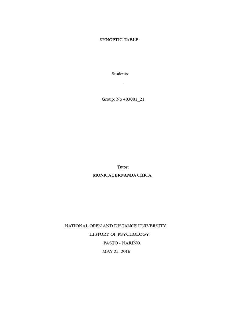 SYNOPTIC TABLE HISTORY OF PSYCHOLOGY | PDF | Psychology | Mind