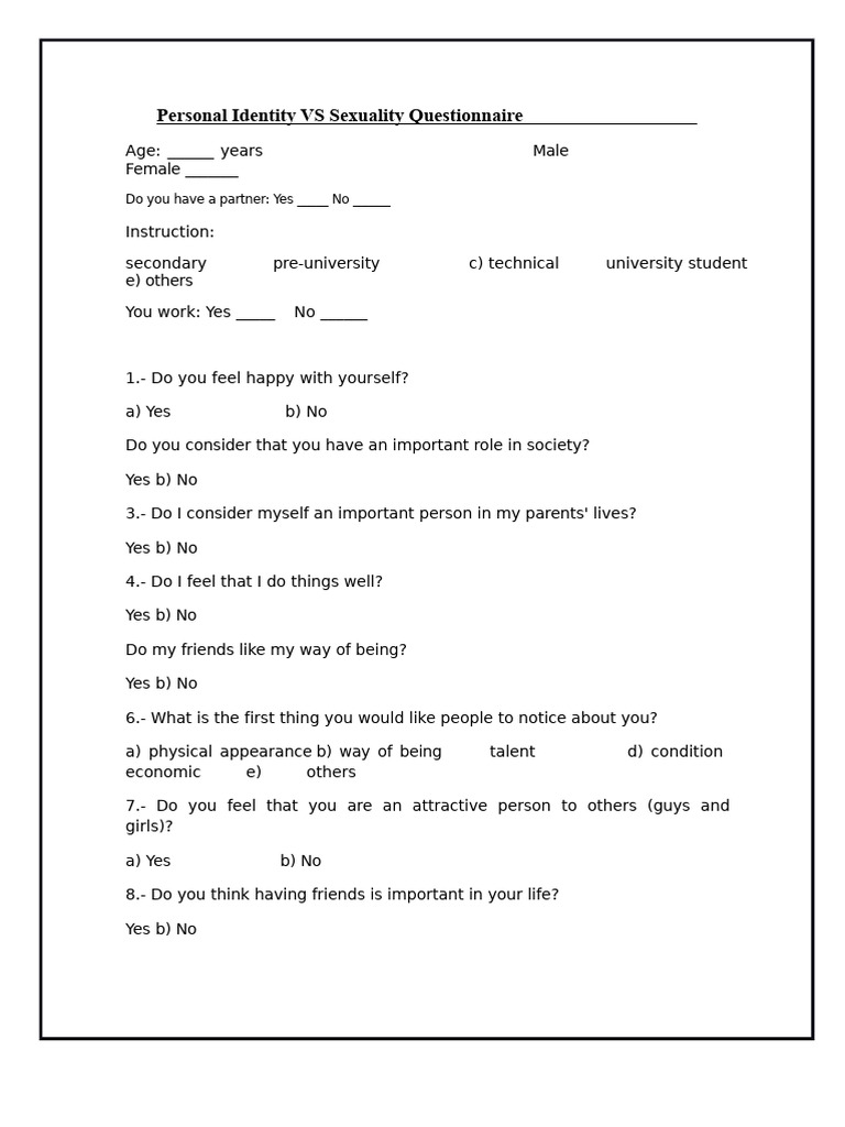 Personal Identity and Sexuality Survey | PDF