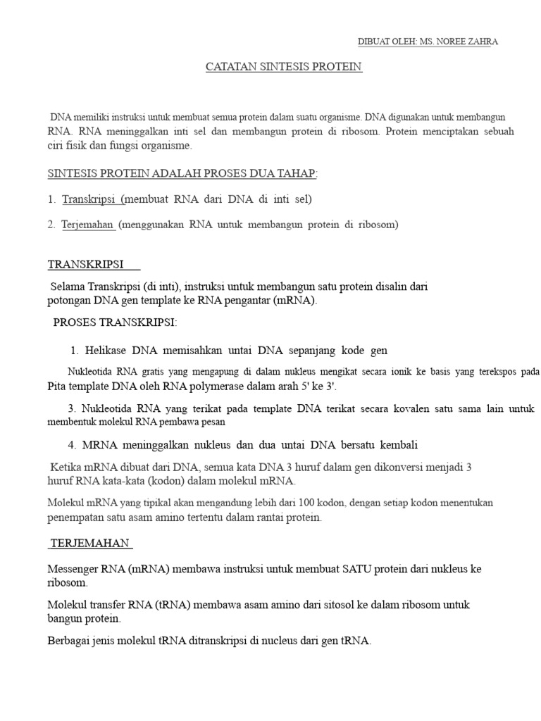 Proses Sintesis Protein dalam Sel | PDF