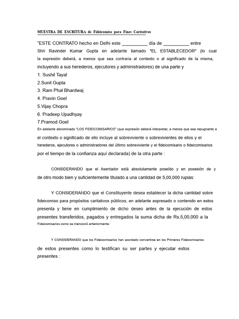 Fideicomiso Caritativo Ravinder Kumar Gupta | PDF | Bancos | Propiedad
