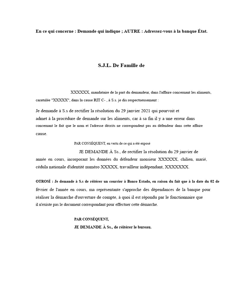 Demande de rectification judiciaire et bancaire | PDF