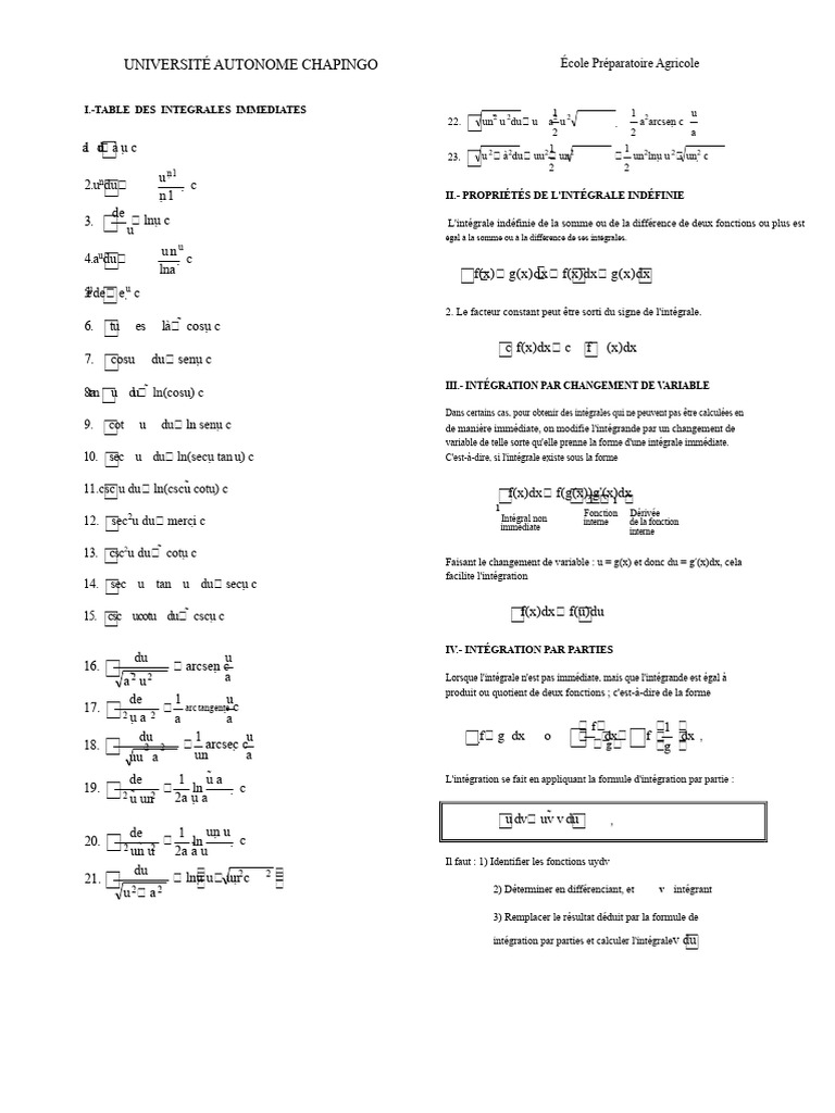 Formules d'Intégration et Propriétés | PDF | Intégral | Objets ...