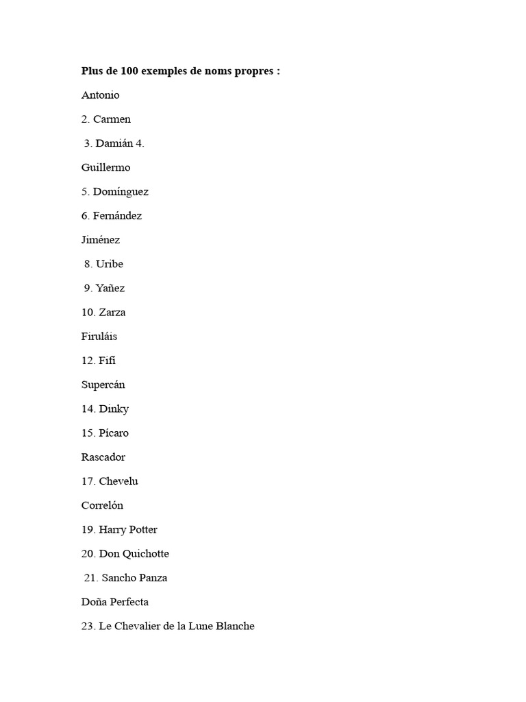 Liste de plus de 100 noms propres | PDF