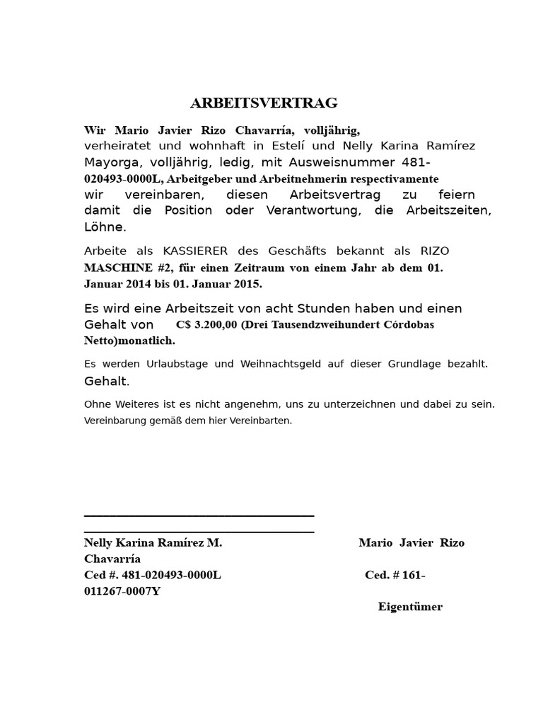ARBEITSVERTRAG | PDF