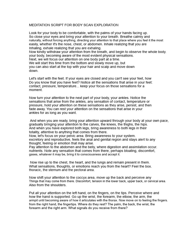 Body Scan Meditation Script | PDF | Thorax | Breathing