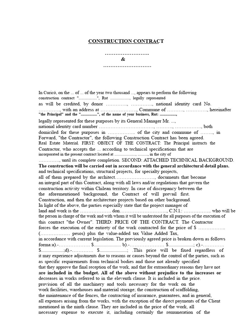 Construction Contract Agreement Template | PDF | Employment | Social ...
