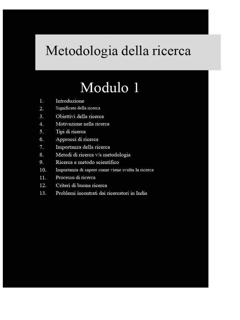 Metodologia Di Ricerca Modulo 1 | PDF